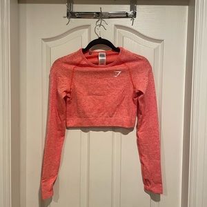 Orange Gymshark Shorts and Cropped Long Sleeve Set size Medium